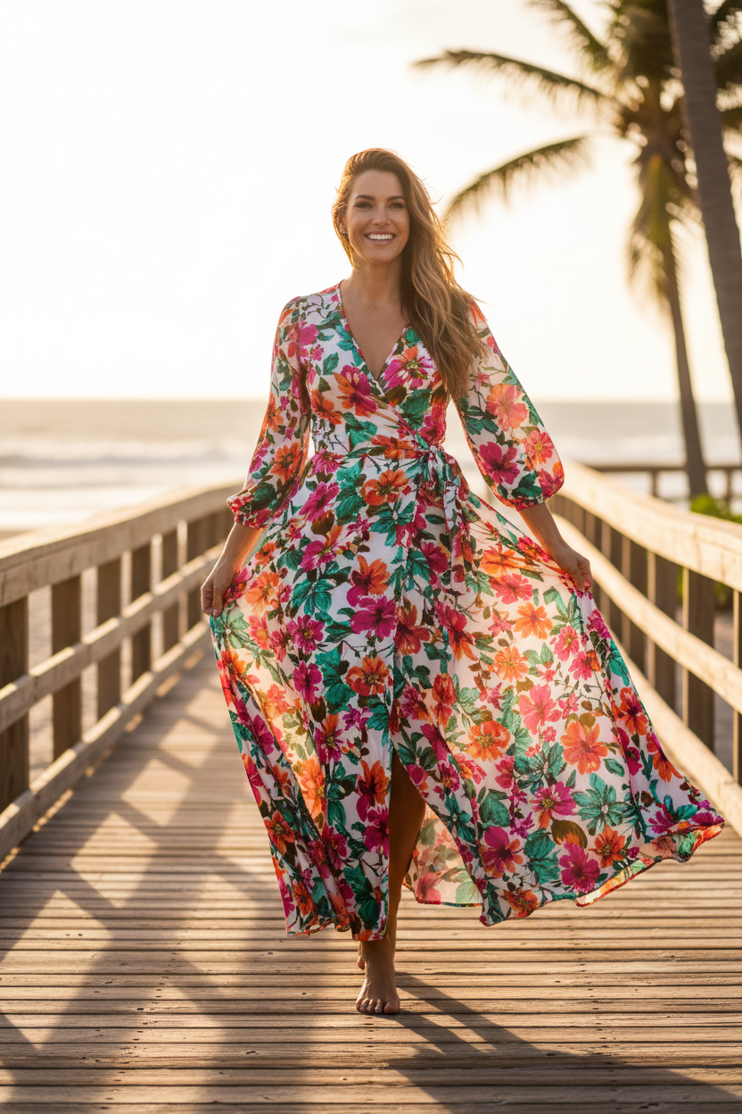 Floral Wrap Maxi Dress Beach