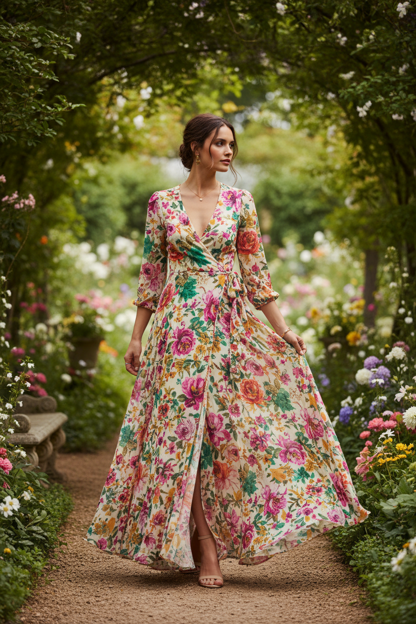 Floral Wrap Maxi Dress Garden
